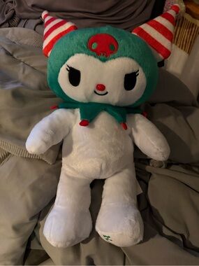 Sanrio Plush Doll with green Hood and Red Accents Christmas build a bear